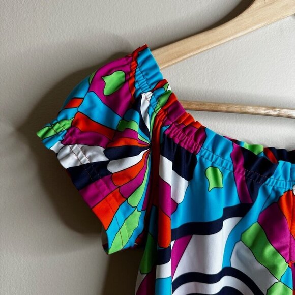 Jude Connally Blouse Top Sz S Multicolor Abstract Resort Stretch Off Shoulder - Picture 3 of 10